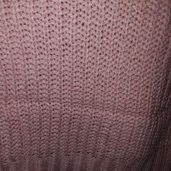 Pink Cold Shoulder Turtle Neck Knit Sweater OS - Picture 3 of 6